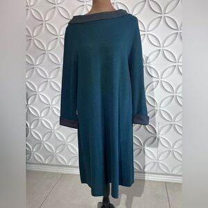 Adrienne Vittadini Teal & Gray Colorblock Boat Neck Sweater Dress Size L
#9